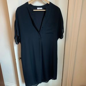 Vince split neck silk shirt dress